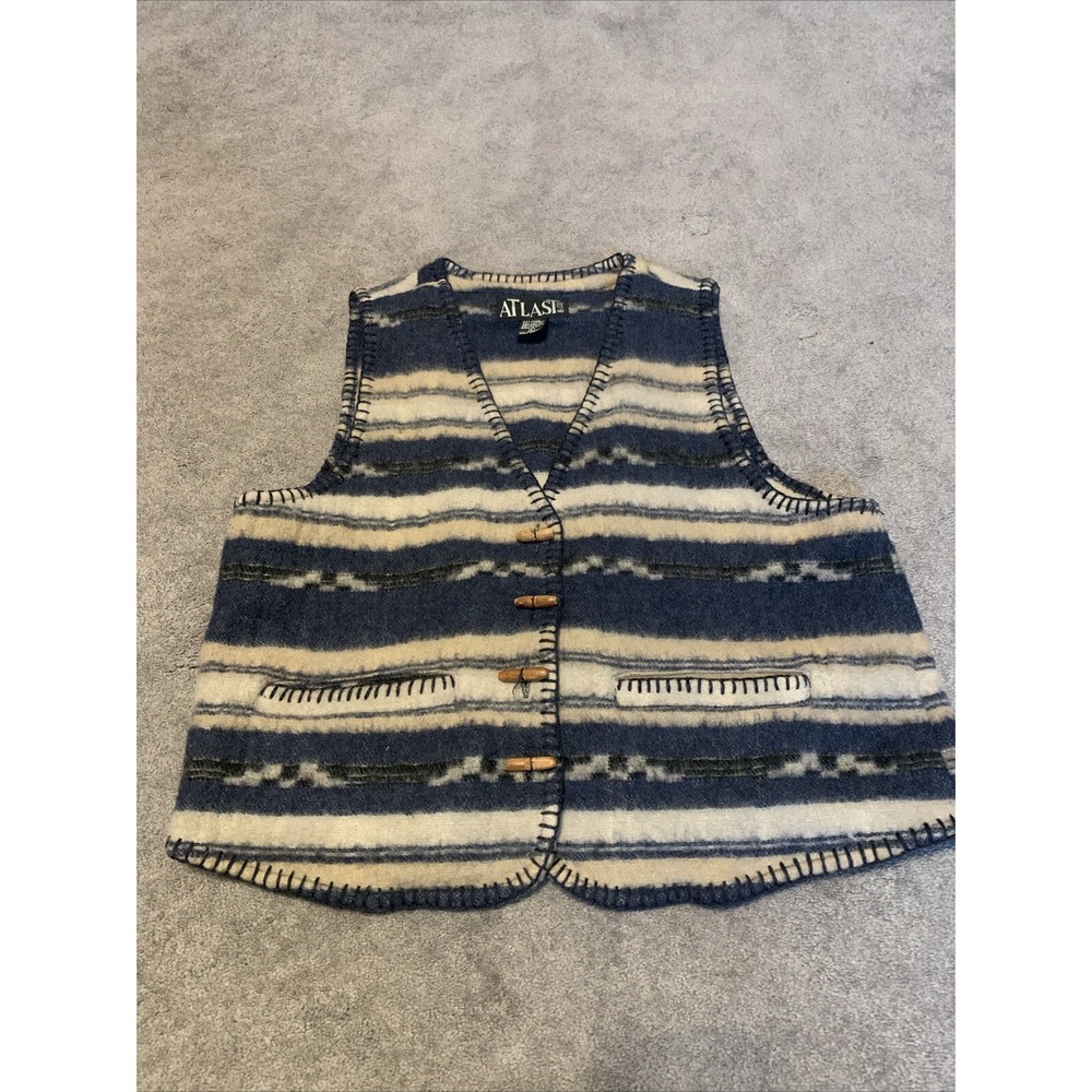 Vintage Vest Wool Blend At Last & Co Size Large Geometric Wood‎ Buttons